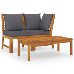 3 Piece Garden Lounge Set with Dark Gray Cushion Solid Acacia Wood 3 Piece Garden Lounge Set with Dark Gray Cushion Solid Acacia Wood
