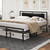 mecor Queen Bed Frame with Black Faux Leather Headboard, Vintage Metal Platform Mattress Foundation, Strong Metal Slats Support, No Box Spring Needed - Black / Queen--YS