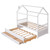 Twin size Wooden House Bed with Trundle and 3 Storage Drawers