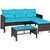 3 Pieces Outdoor Patio Corner Rattan L-Shape Sofa Set, Turquoise, Beige, Gray