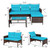3 Pieces Outdoor Patio Corner Rattan L-Shape Sofa Set, Turquoise, Beige, Gray