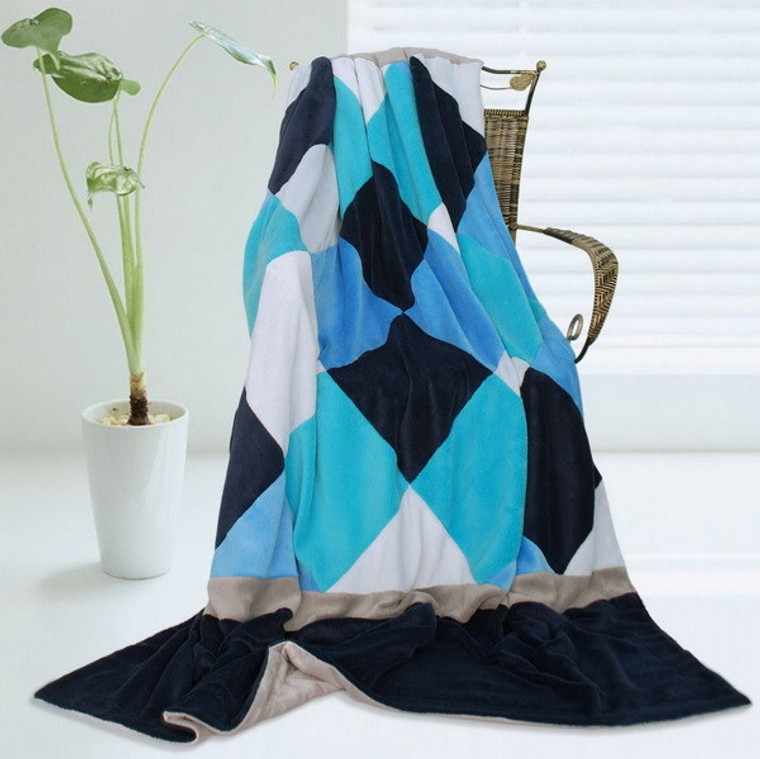 Onitiva - [Plaids - Bliss] Soft Coral Fleece Patchwork Throw Blanket (59 by 78.7 inches)