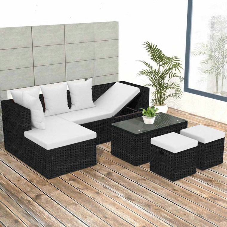 Garden Lounge Set 4-Piece with Cushions Poly Rattan Black