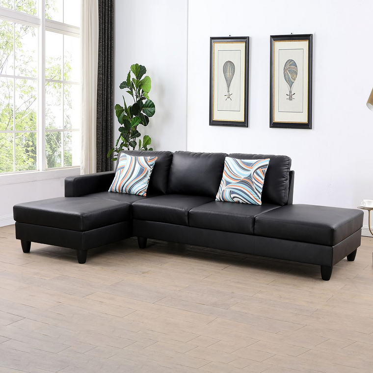 Black Faux Leather 2-Piece Couch Living Room Sofa Set