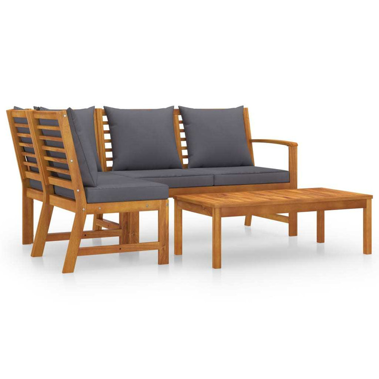 4 Piece Garden Lounge Set with Cushion Solid Acacia Wood