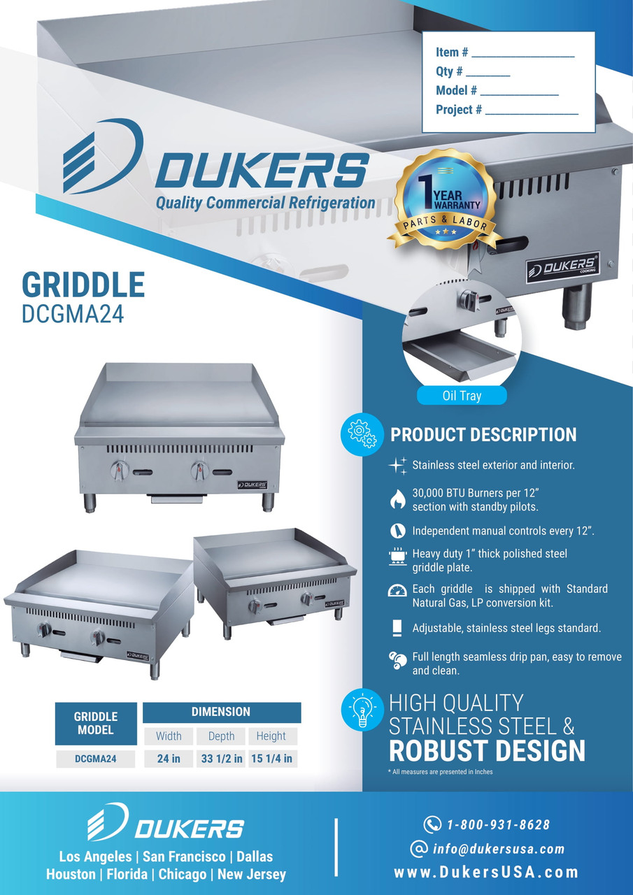24 Inch Griddle with 2 Burners