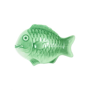12" Fish Shape Melamine Platter, Light Green Color - 6/case