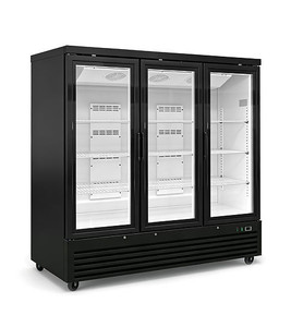 Bottom Mount (3) Glass Door Freezer - Black Cabinet Dimensions: 81 1/8" x 31 1/2" x 82"