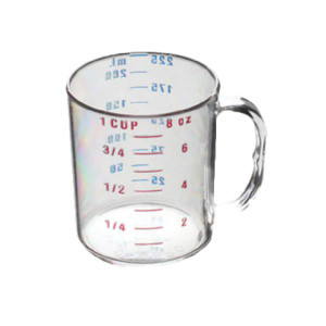 0.25 Liter/1 Cup, Measuring Cup, Heavy Weight, Polycarbonate, withstand temperature from -40°F up to 210°F/EACH