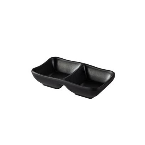 Compartment Dish – 3 oz., 5", 2-Section, Matte Black, Melamine, 48/Case
