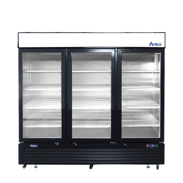 Black Cabinet Three (3) Glass Door Merchandiser Cooler 81" HINGED