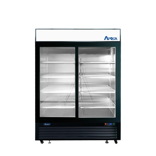 Black Cabinet Two (2) Sliding Glass Door Refrigerator Merchandiser 54" SLIDING
