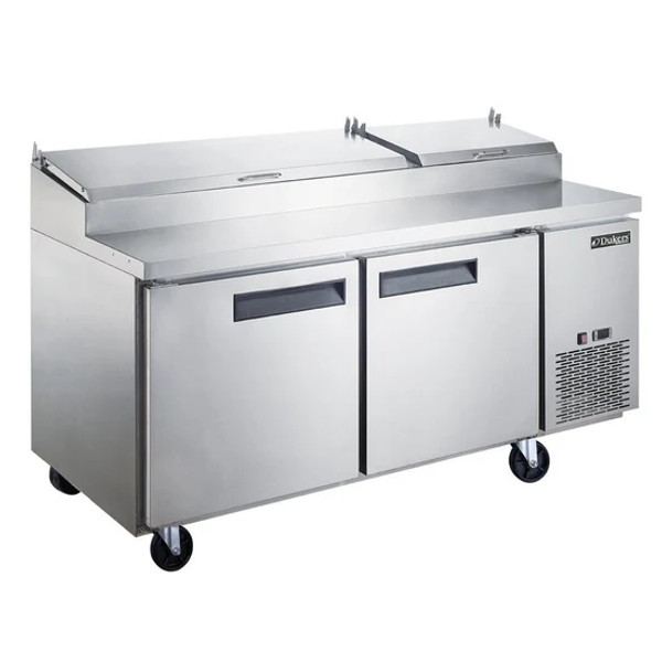 70" Commercial 2-Door Pizza Prep Table Refrigerator