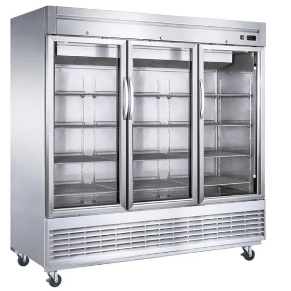 83" Bottom Mount Glass 3-Door Commercial Reach-in Refrigerator