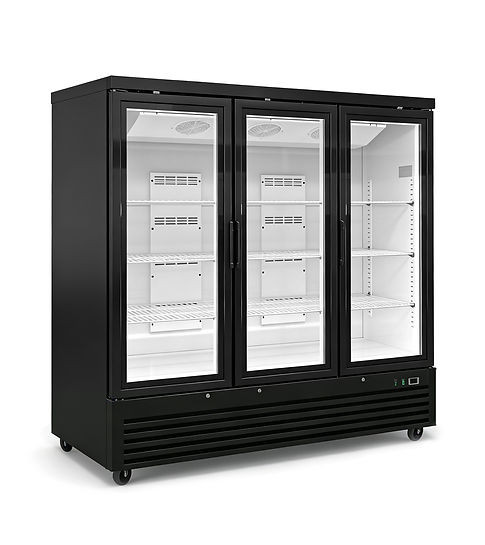 Bottom Mount (3) Glass Door Freezer - Black Cabinet Dimensions: 81 1/8" x 31 1/2" x 82"