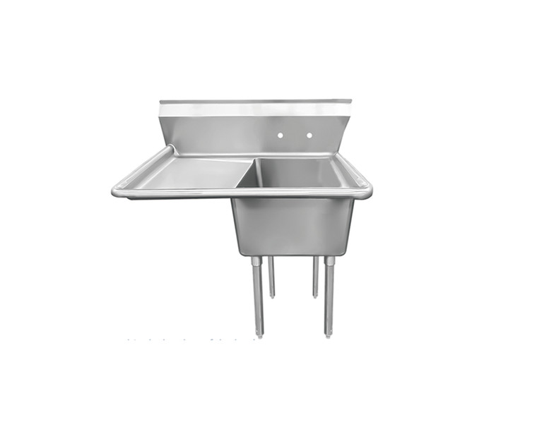 SS304 with galvanized legs Dimensions: 37.2"x25.8"x44.5" Sink bowl: 16"x20" Depth: 12" Drainboard size: 18"