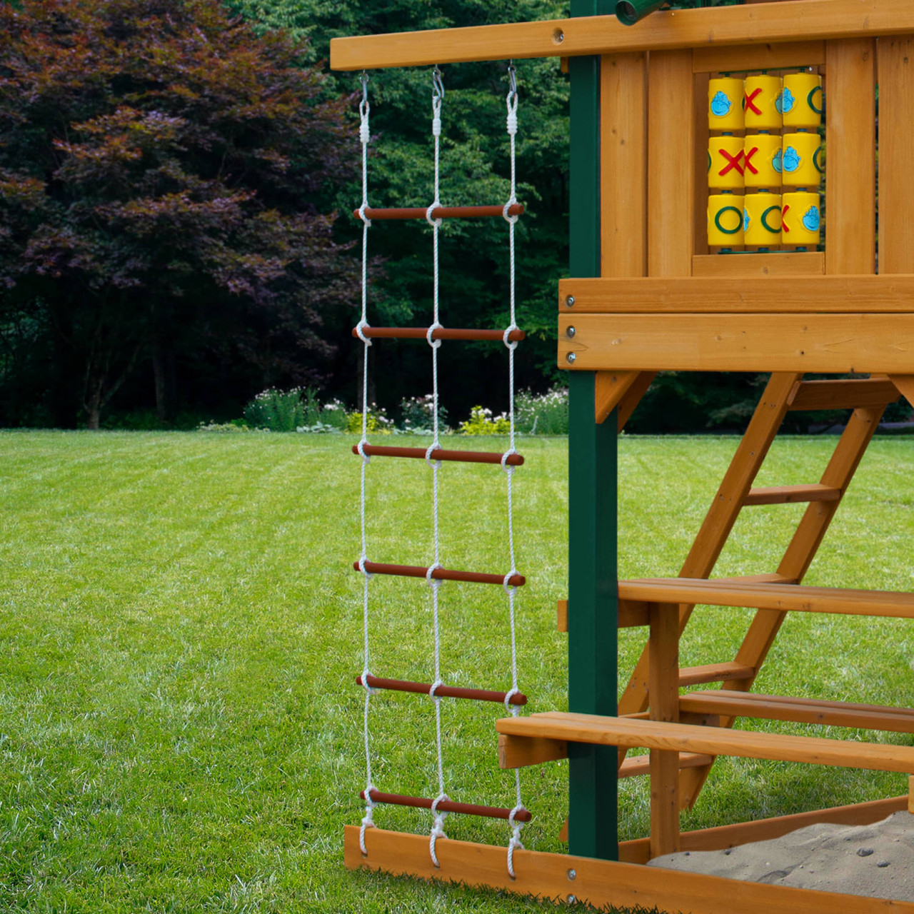 Sturdy Rope Climbing Ladder Wooden Playhouse Ladder Toy w/ Hook
