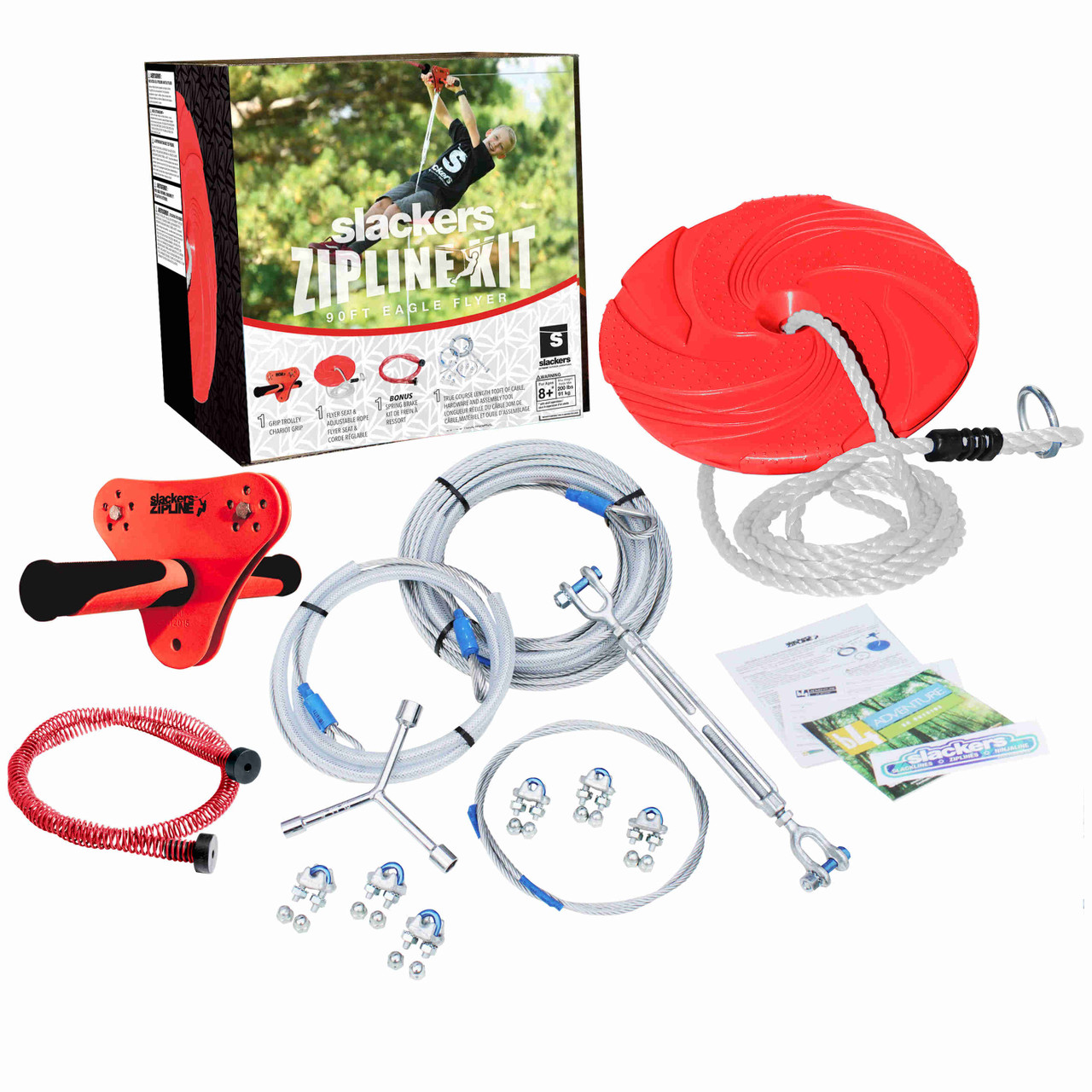 Slackers 90 ft Eagle Zipline Kit with Spring Brake - SwingSetMall.com