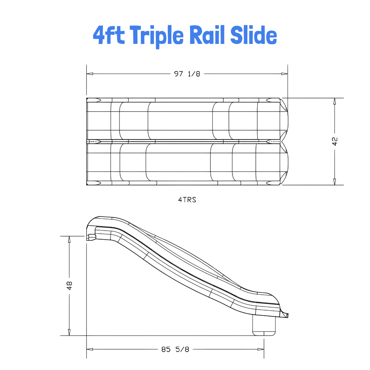 4 ft Commercial Triple Rail Wave Slide - SwingSetMall.com