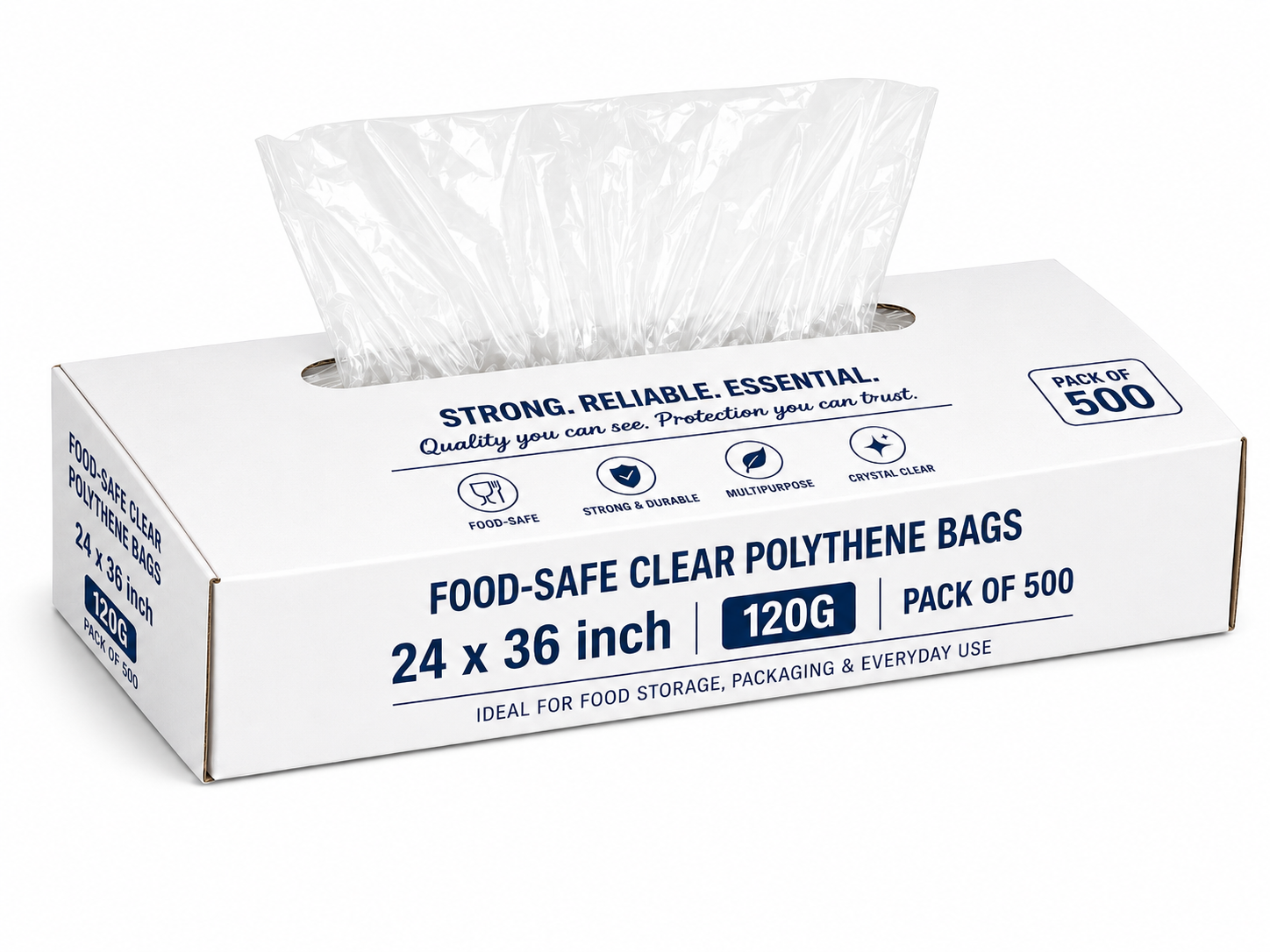 Food-Safe Clear Polythene Bags 24x36 Inch 120G - 500 Pack