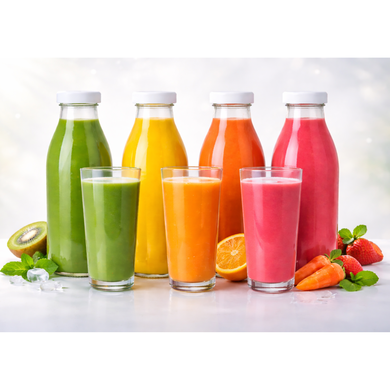 500ml Clear Round Juice Bottle with White caps - Pack of 136 Sets
