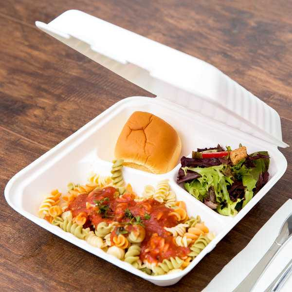 Bagasse 9'' - 3 Compartment Clamshell [91013] a pack of 200)