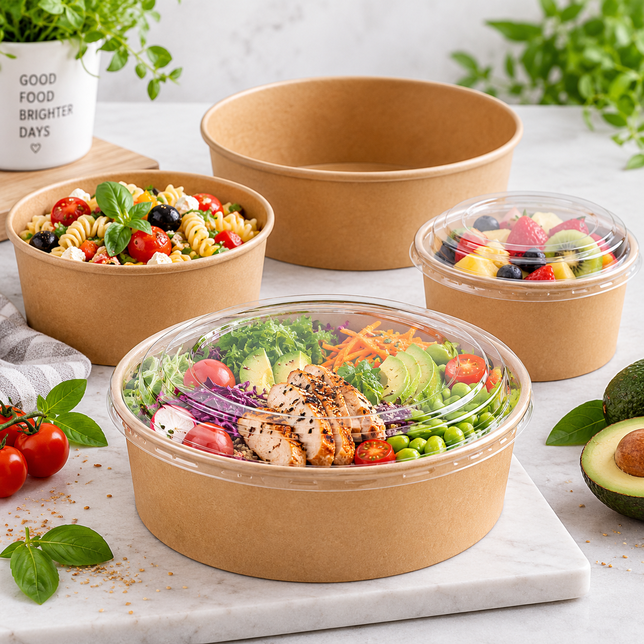 PET Lids for 1300cc Kraft Round Food Container - 300 lids