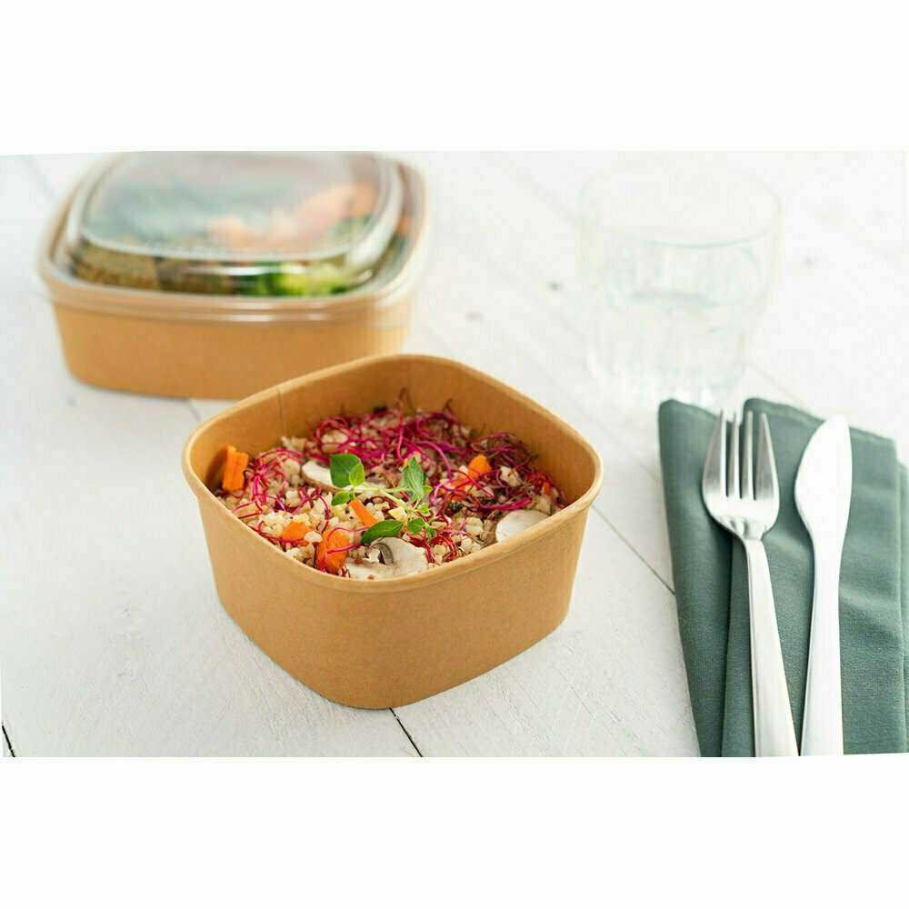 Sabert Lids for Square Kraft recyclable food bowl 350/ 500ml PAP54012