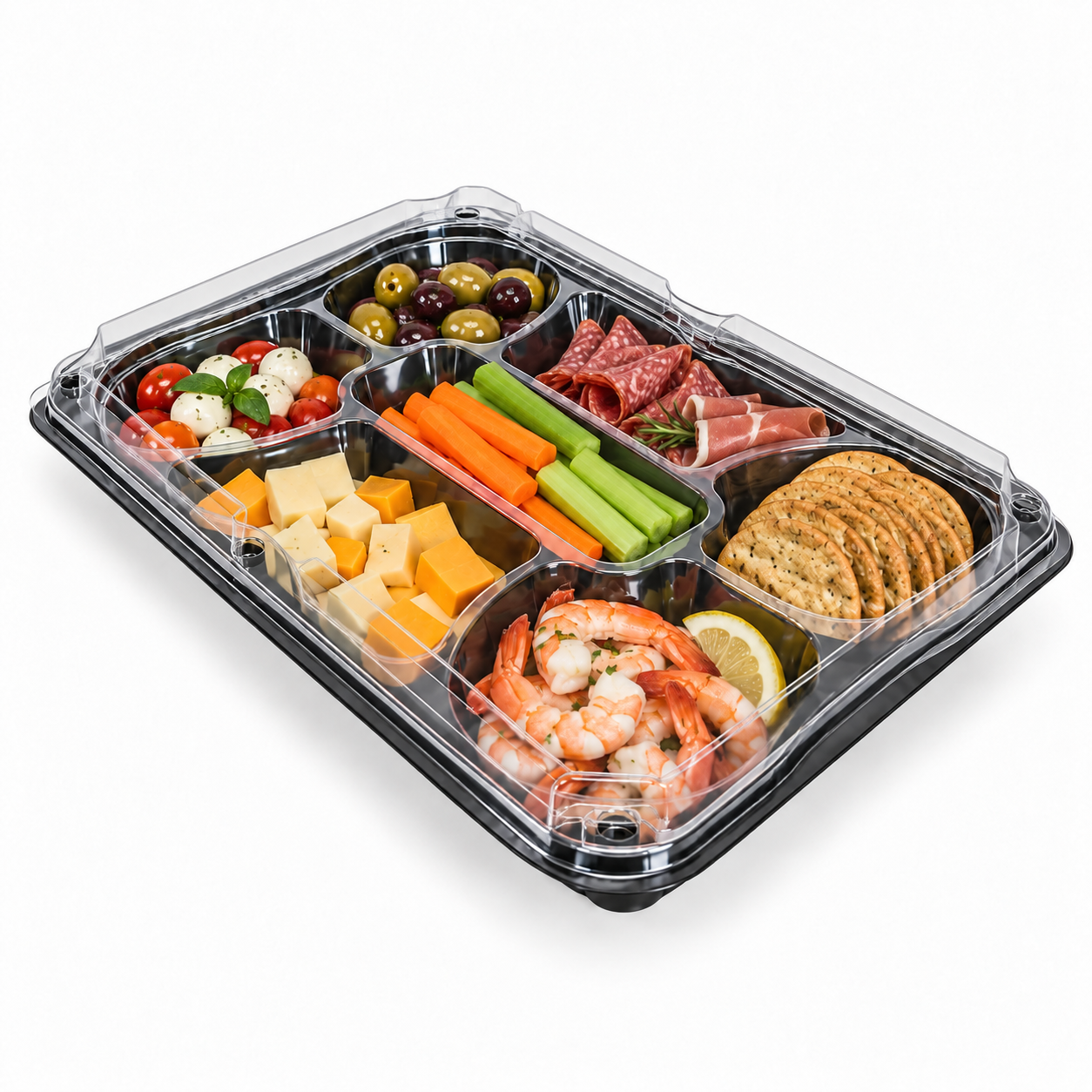Sabert COMC935247G25C , Gourmet 7 Compartment Platters & Lids 35x24x7cm (Pack OF 25 Set)