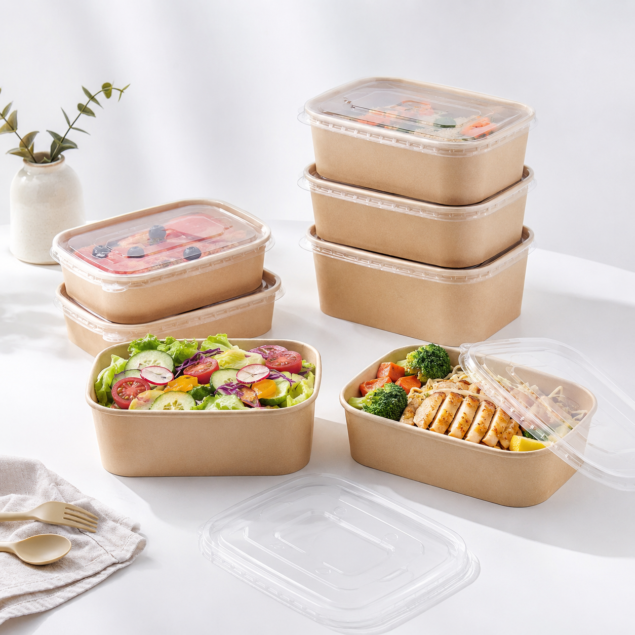 PP Lids for Kraft Rectangular Food Containers (Pack of 300)