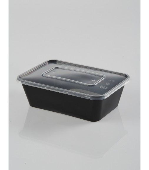 Black Rectangular Microwave Container &  clear PP Lid [650ml] (a pack of 250)