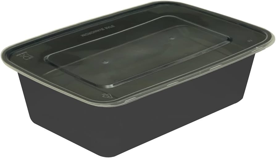 Black Rectangular Microwave Container &  clear PP Lid [750ml] (a pack of 250)