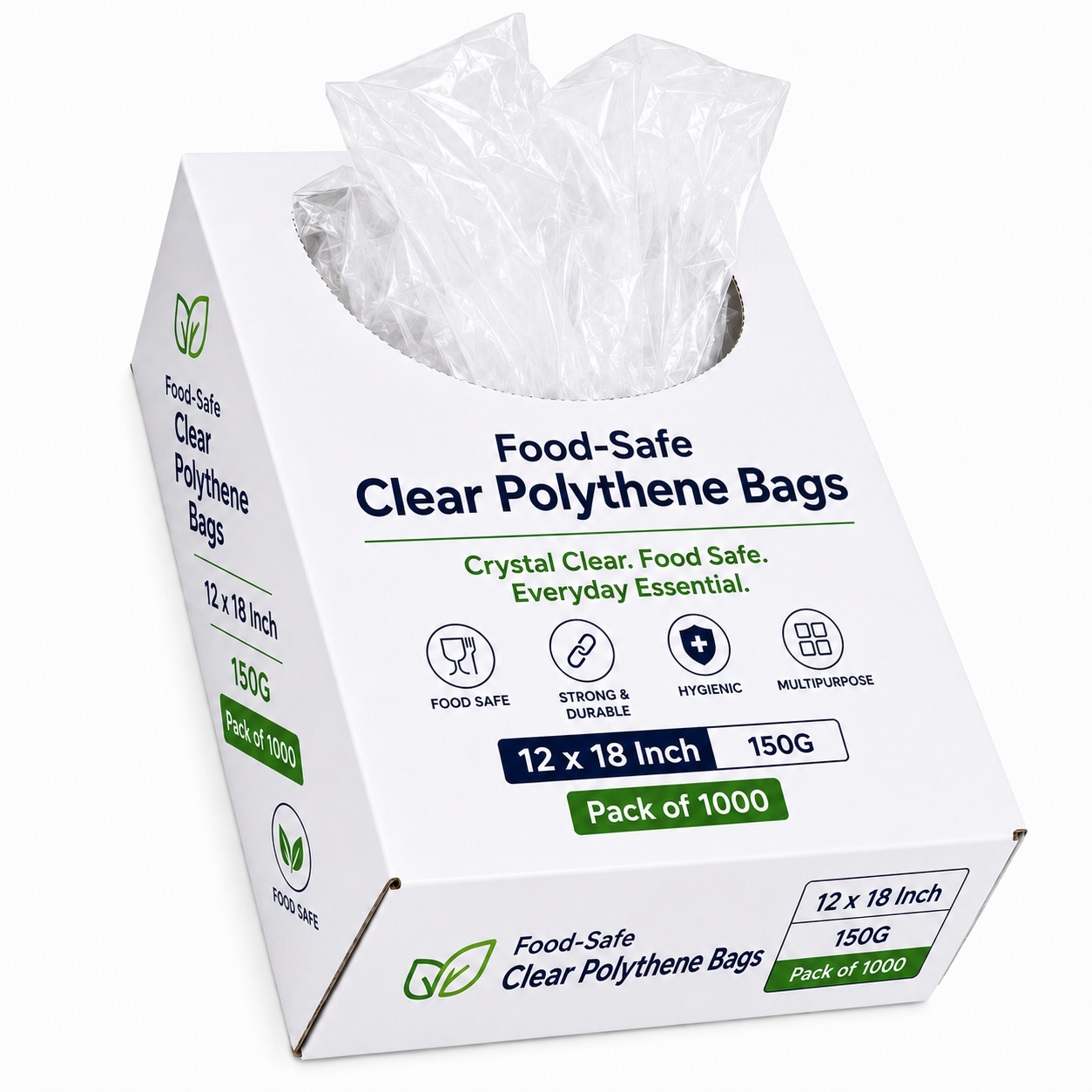 Food-Safe Clear Polythene Bags 12x18 Inch 150G - Pack of 1000