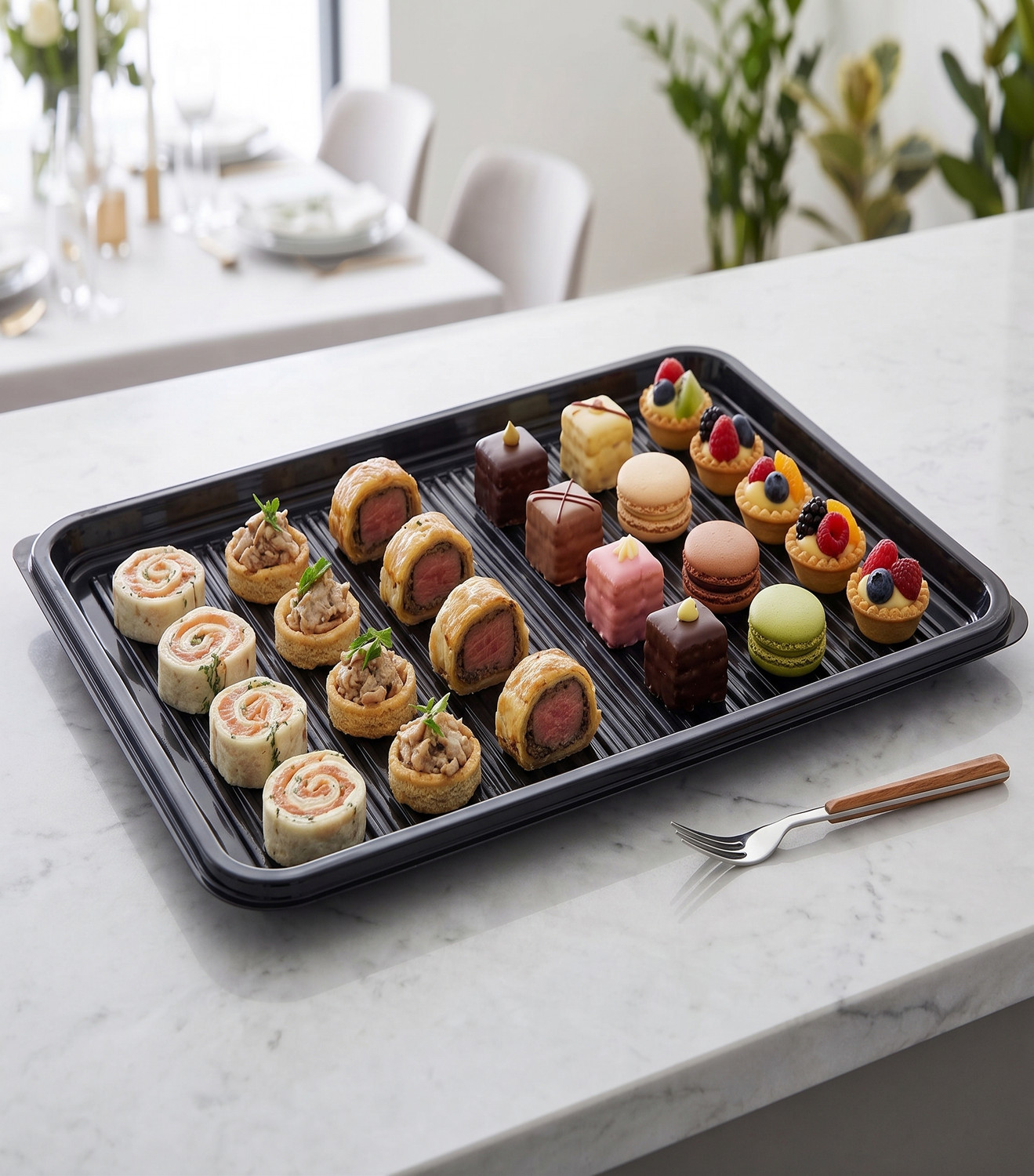 Premium Large Black Rectangular Catering Platter Tray 450x300mm - Pack of 50