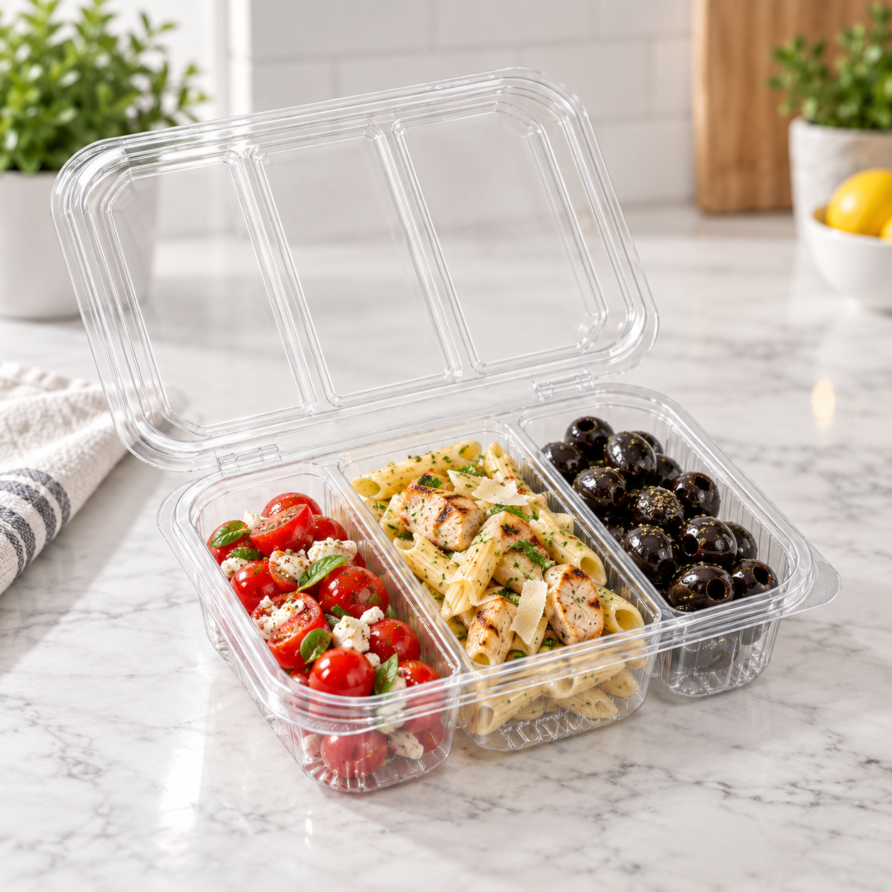 Somoplast 672 Rect. Clear 3 Compartment 550cc Container - Pack of 500