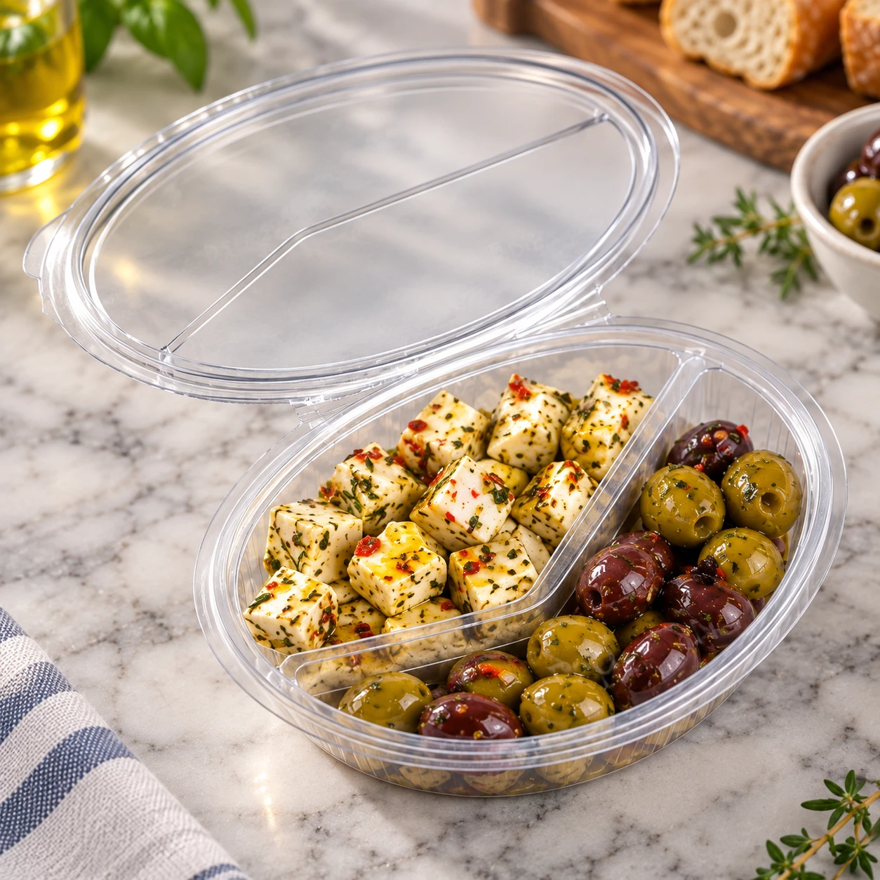 Somoplast Oval 575cc Clear Hinged lids 2 Compartment Container 972 - Pack of 300
