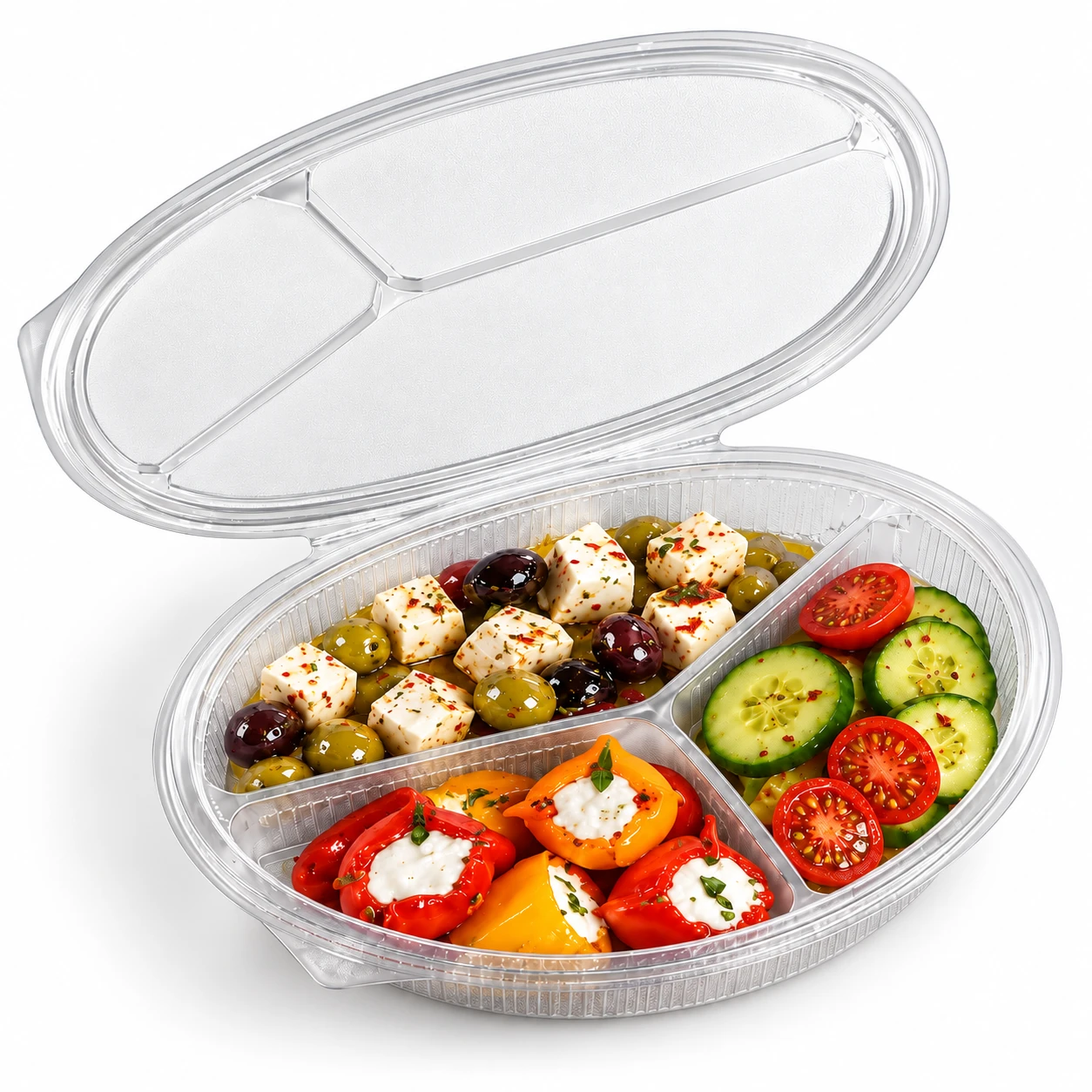 3 Compartment 550cc Oval Clear Hinged Container Somo 973 - Pack of 300