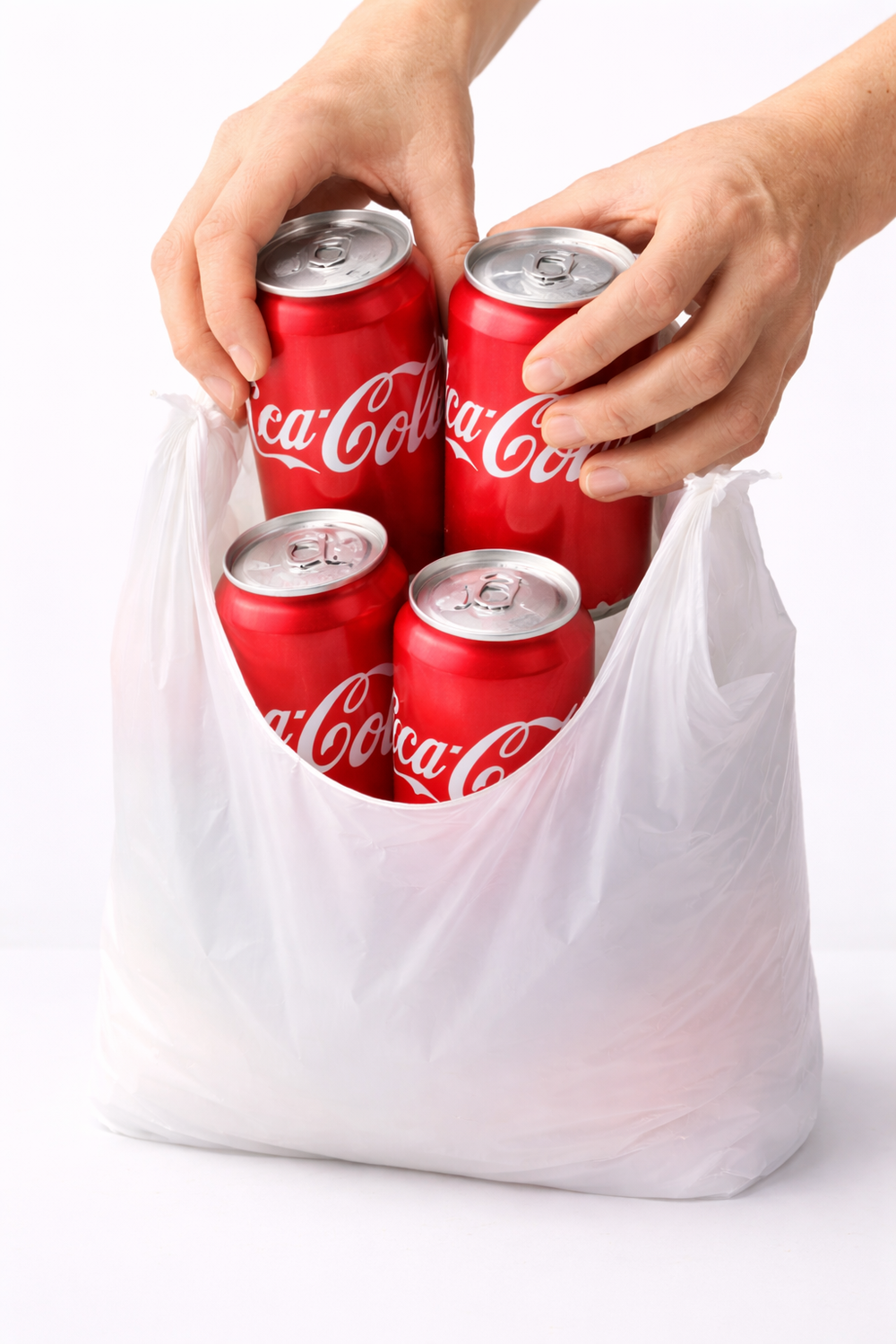 White plastic bottle carrier bags