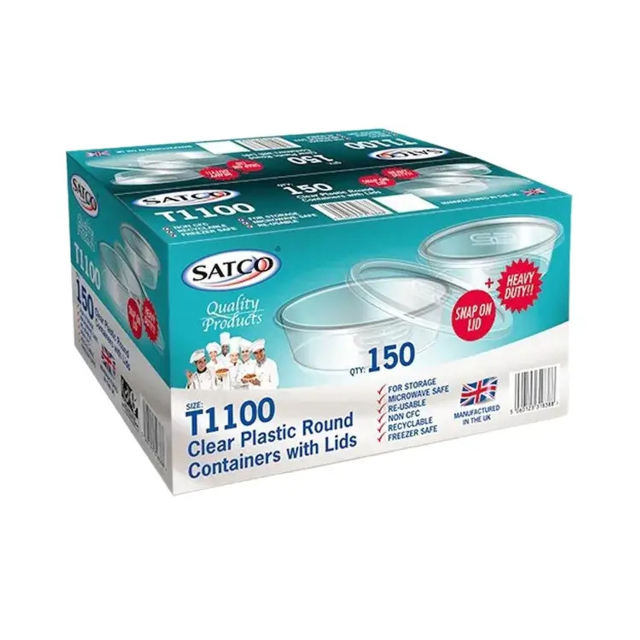 Satco T1100 Round Microwave Containers & Lids - Pack of 150 Sets