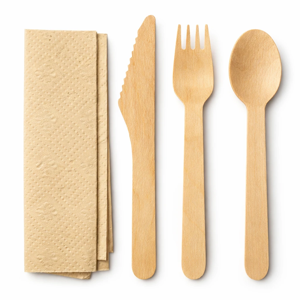 Takeaway Wooden Cutlery Sets (Spoon, Knife, Fork & Napkin) – Pack of 250