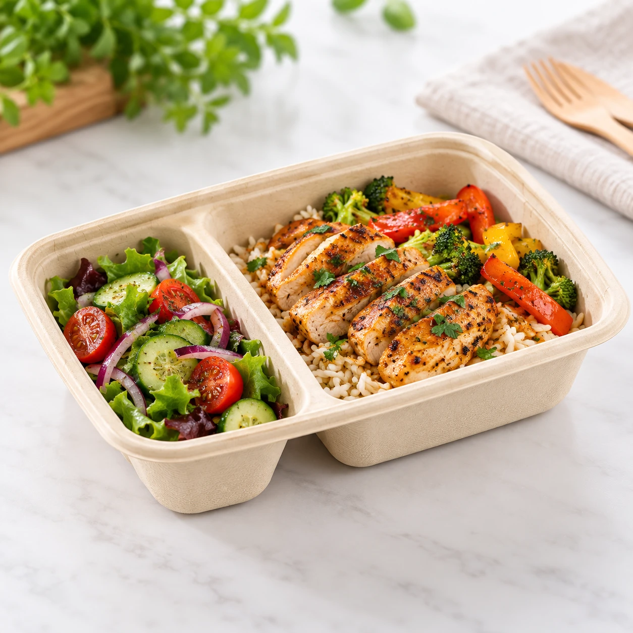Sabert 2-Compartment Rectangular Pulp Container 800ml - Pack of 300