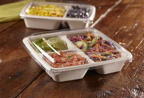 Sabert PP 3 compartments lids for Hot Food 3 Comp. Large Square Pulp Container PUL51903PP (a pack of 150)