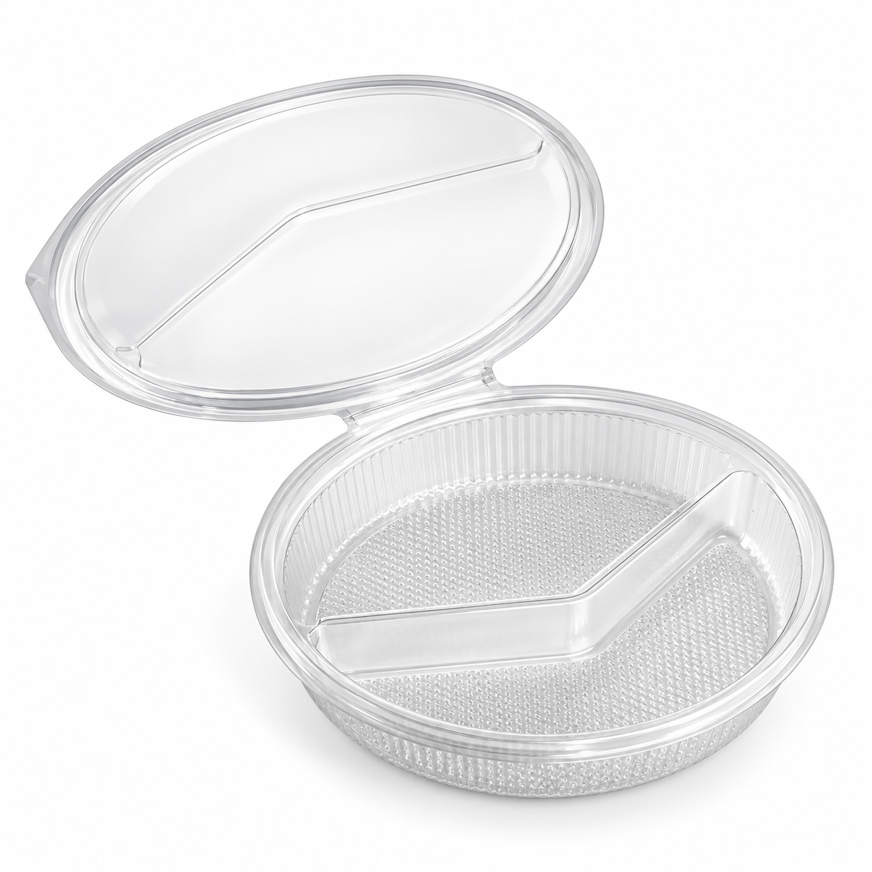 Somoplast [972] 2 Compartment 575cc Oval Clear Hinged Container (300 Pcs)