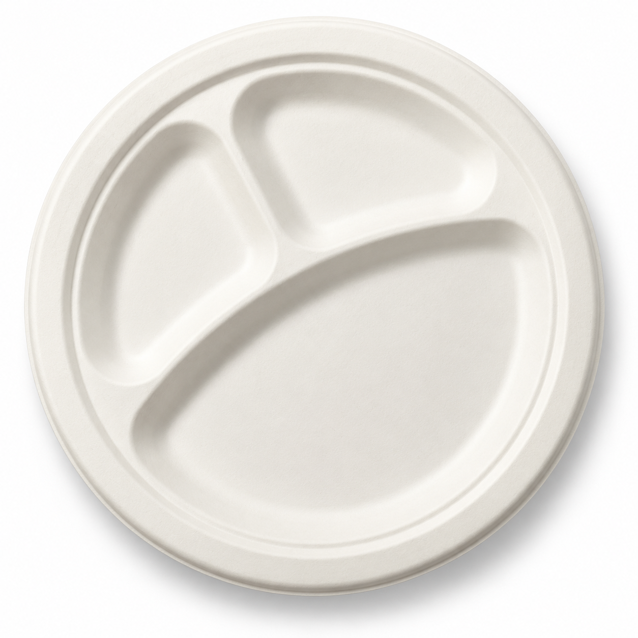 10-Inch 3-Compartment Compostable Bagasse Plates – Pack of 500