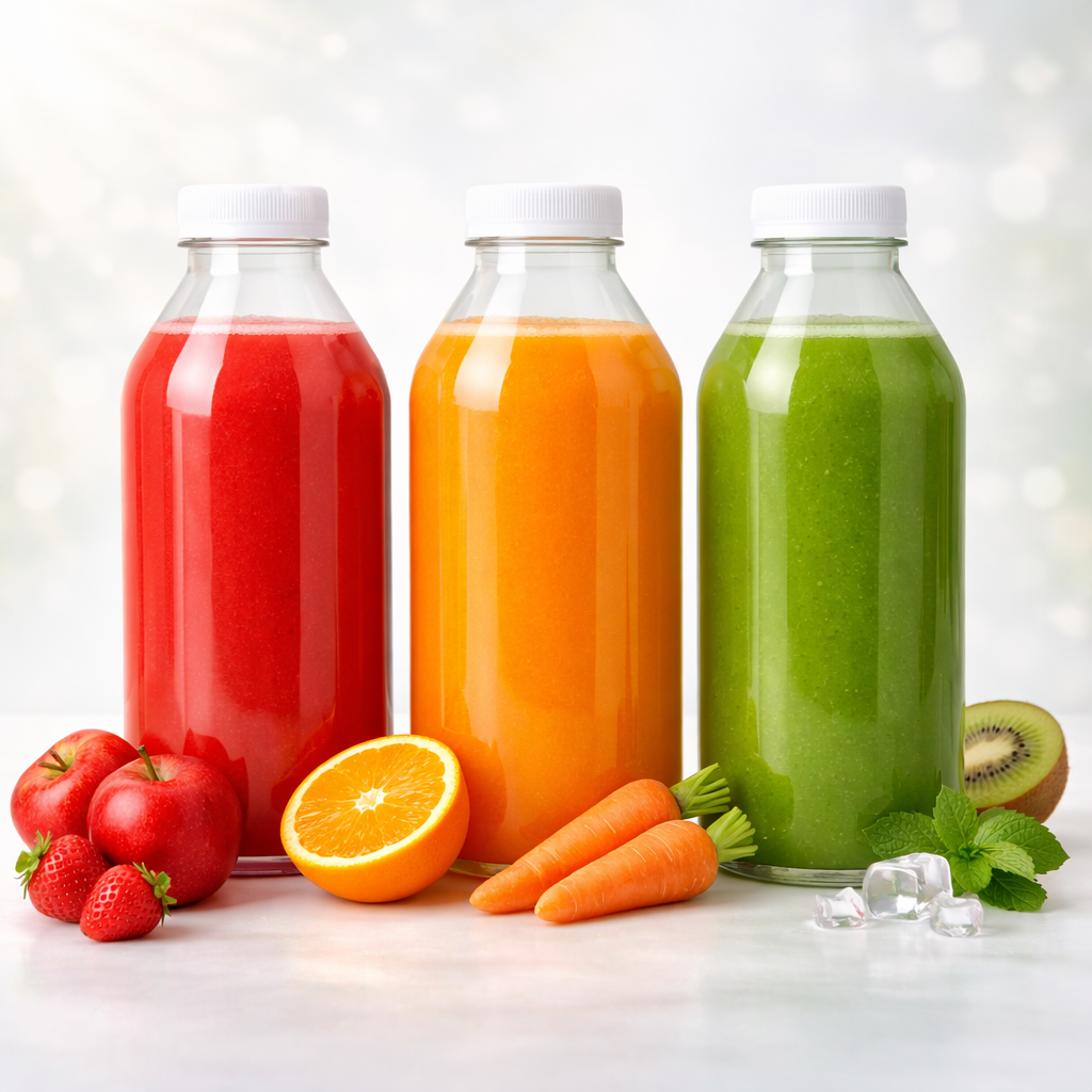 176 set of 330ml Clear Round Juice Bottle with White Caps