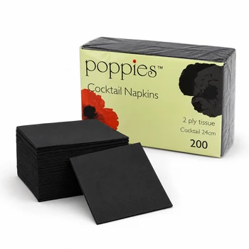 Poppies Black Cocktail Napkins 2-Ply 24x24cm - Pack of 4000