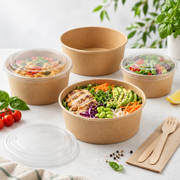 PP Lid For 1300 cc Kraft Round Paper food Container for Hot and Cold Food