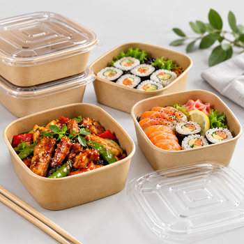Sabert 12oz Square Kraft Food Bowl PAP14012PE - Pack of 300