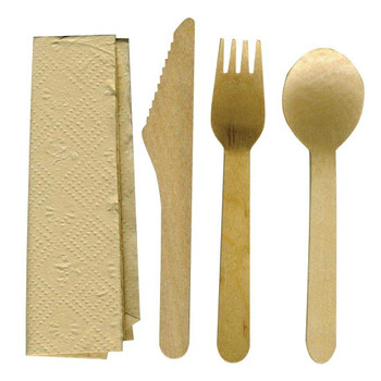 eGreen Individually Biofilm Wrapped 4-in-1 Wooden Cutlery Set (Spoon, Knife, Fork and Napkins) (Pack of 250)