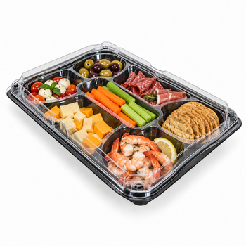 Sabert COMC935247G25C , Gourmet 7 Compartment Platters & Lids 35x24x7cm (Pack OF 25 Set)